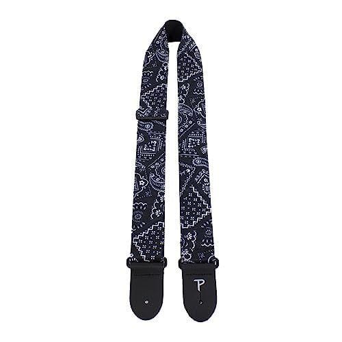 2” Black Bandana Design dye-sub poplin fabric. Adjustable length 39” to 58”