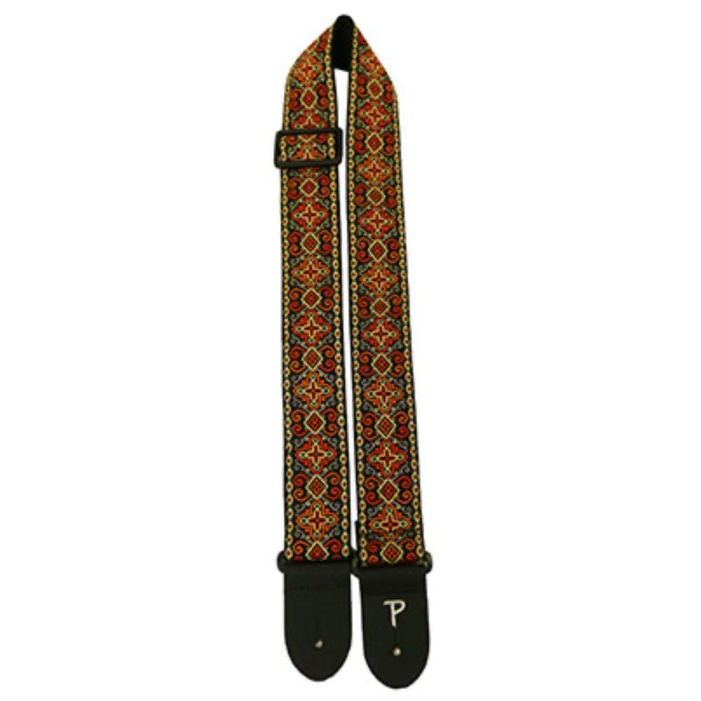 2” Orange / Black Cross Design High Quality Jacquard Ribbon Sewn on Tubular Webbing with Leather Ends