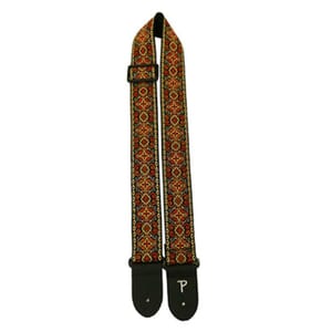 2” Orange / Black Cross Design High Quality Jacquard Ribbon Sewn on Tubular Webbing with Leather Ends