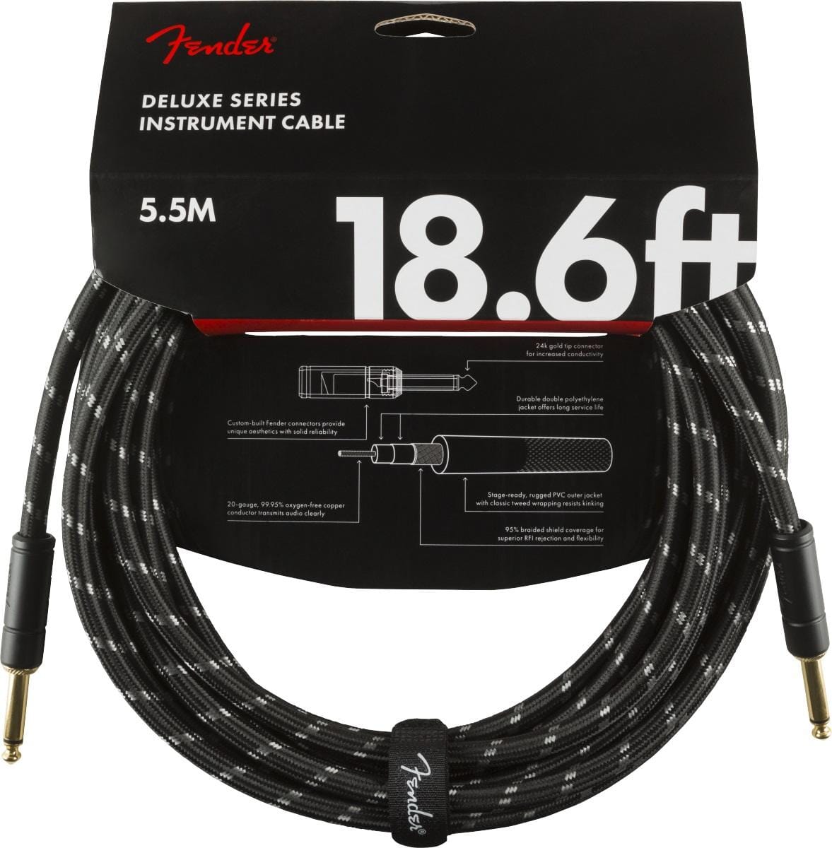 Fender 18.6' Deluxe Instrument Cable ST-ST Black Tweed