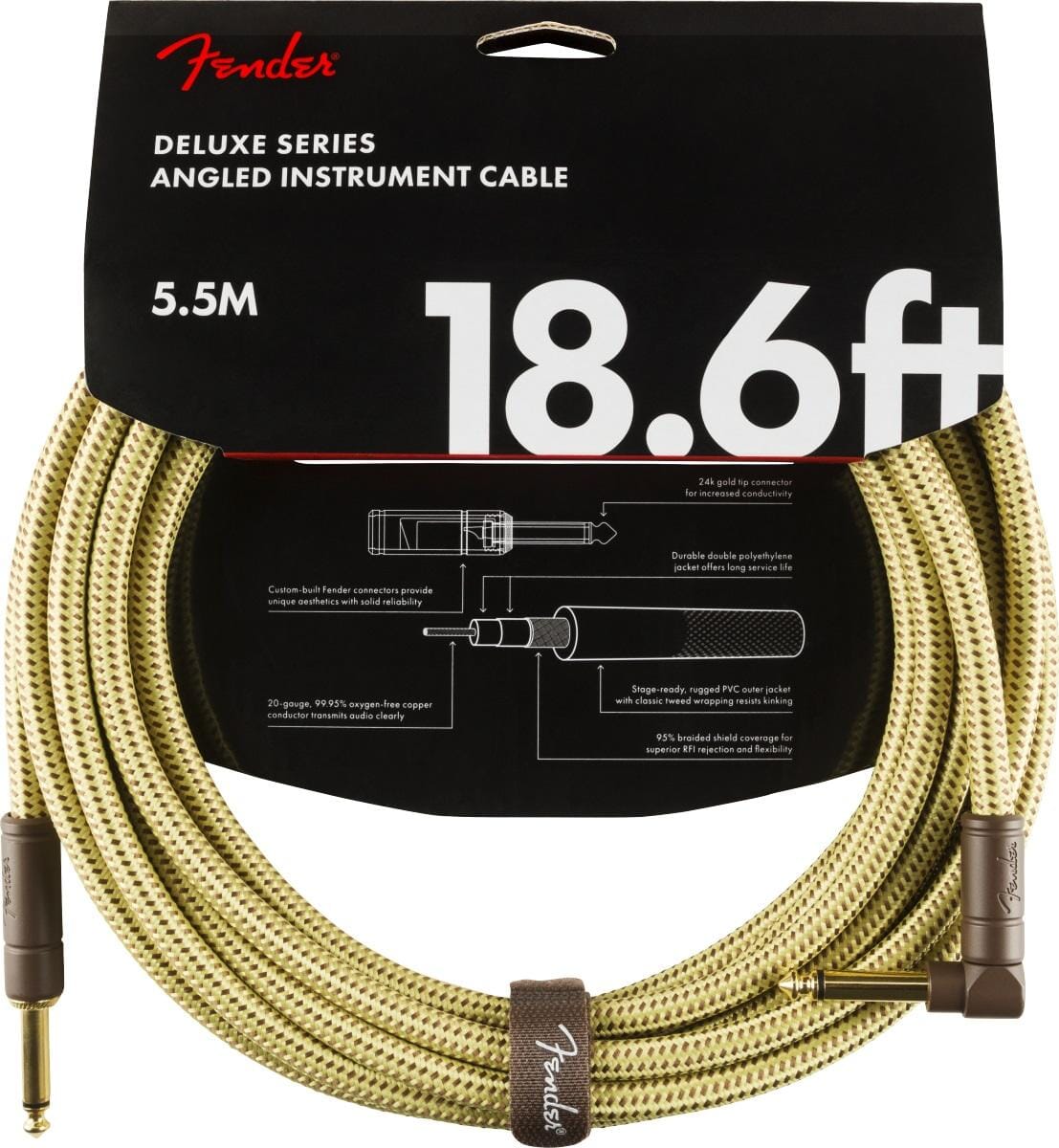 Fender 18.6' Deluxe RA/ST Instrument Cable - Gold Tweed