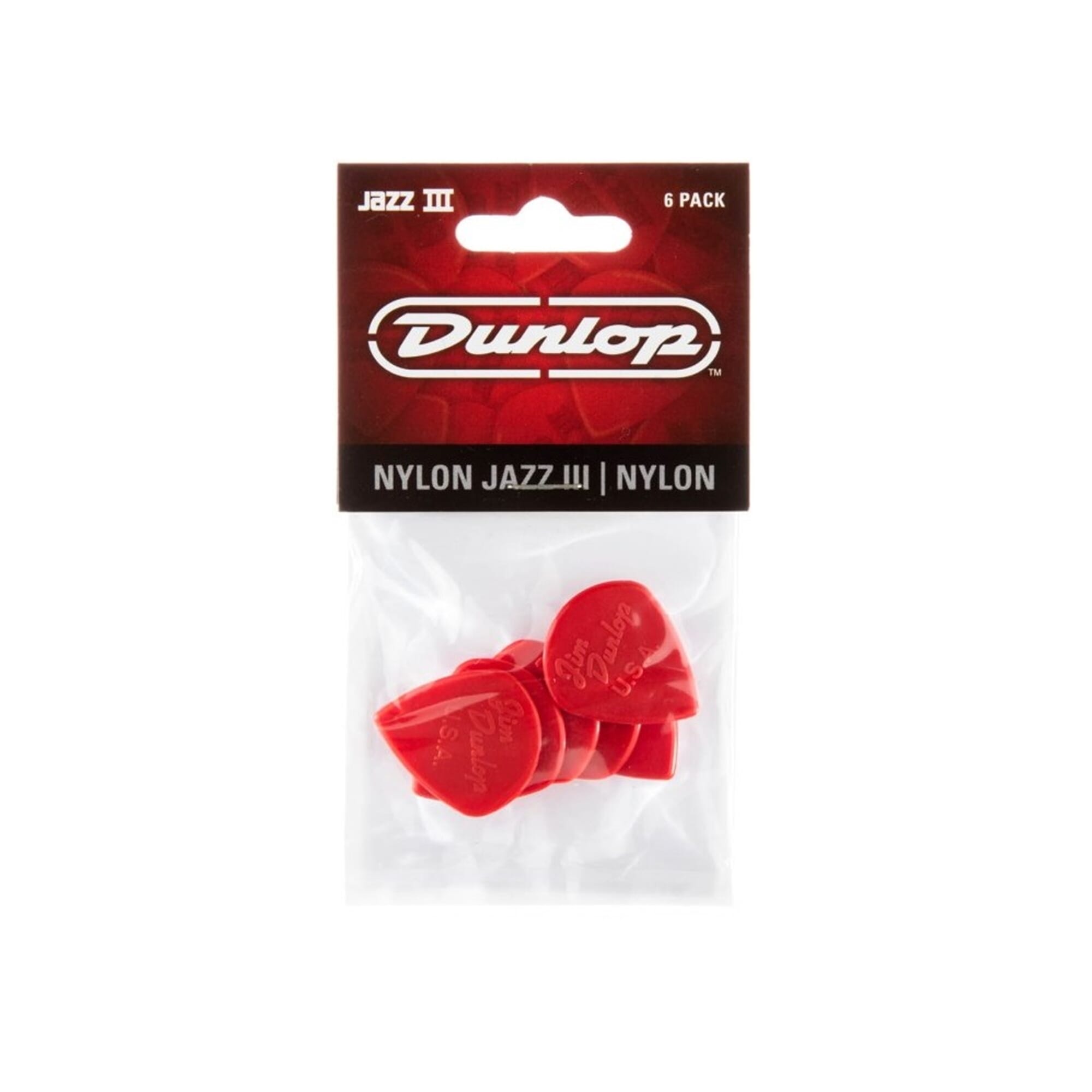 Dunlop Jazz III Red Nylon Picks - 6 Pack