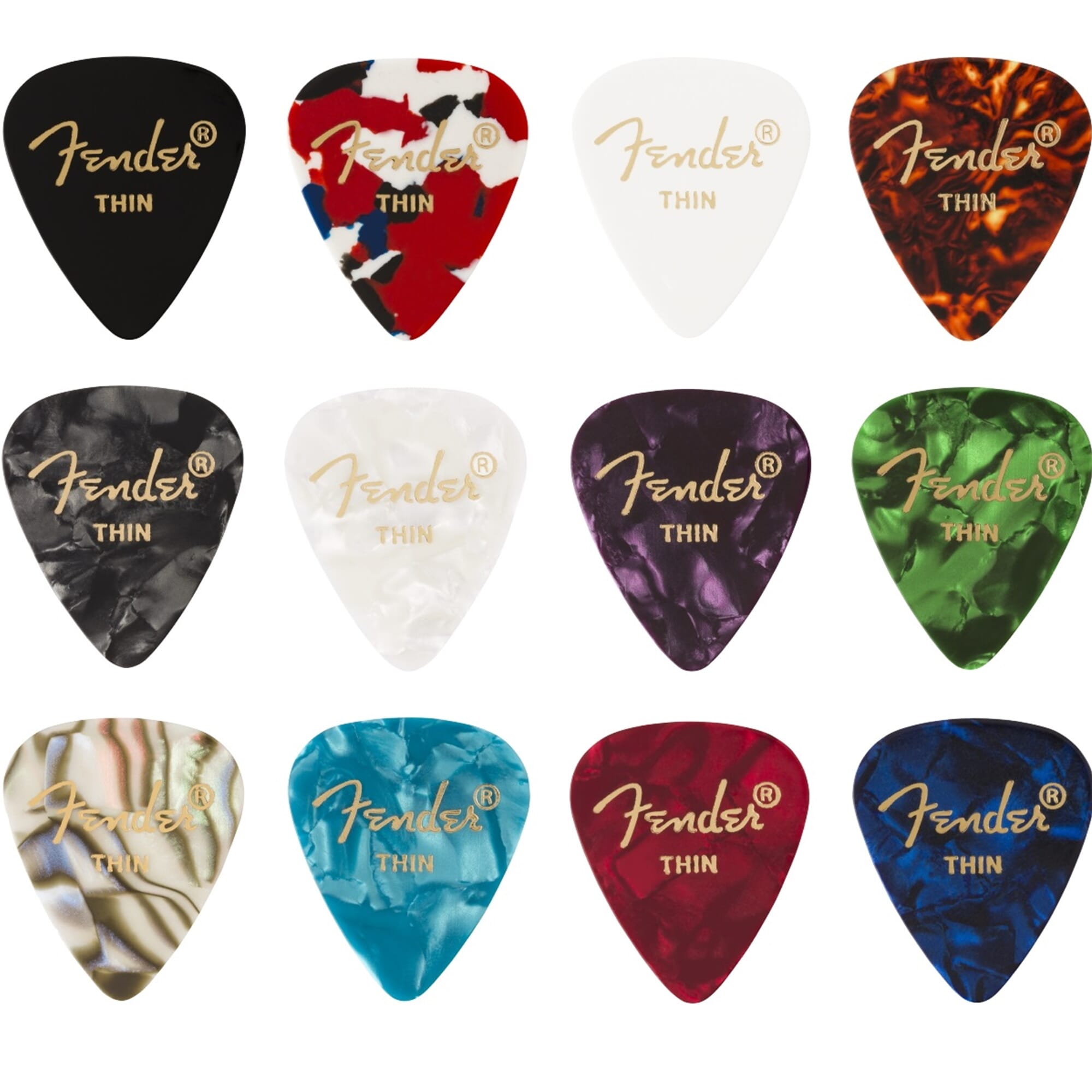 Fender Celluloid Medley Thin Guitar Picks - 12 Pack