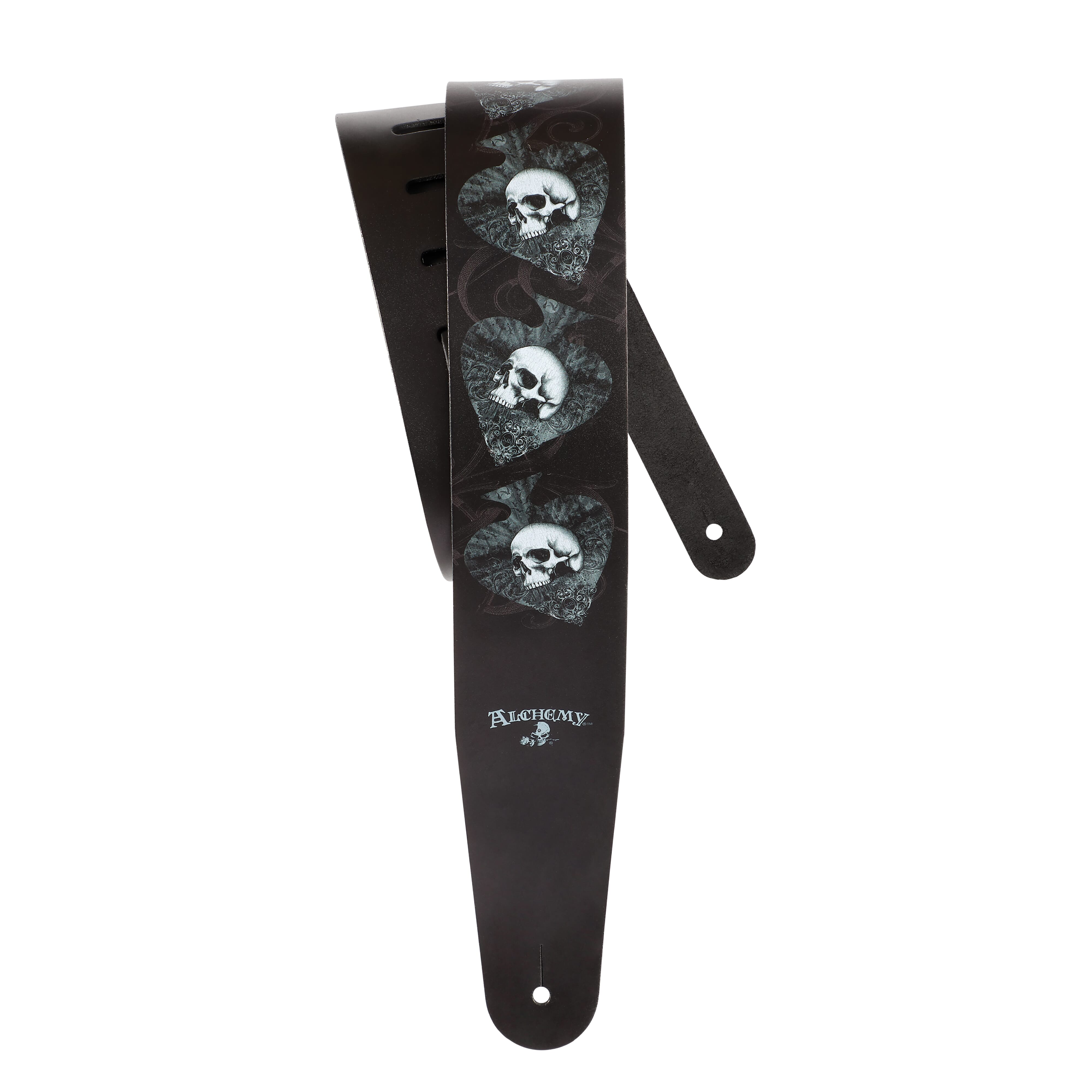 D'Addario 25LAL11 Alchemy Leather Guitar Strap, Skulls in Spades