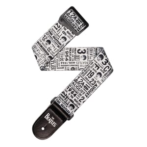 D'Addario 50BTL13 Beatles 1964 US Tour Ticket Stubs Guitar Strap, Black and White