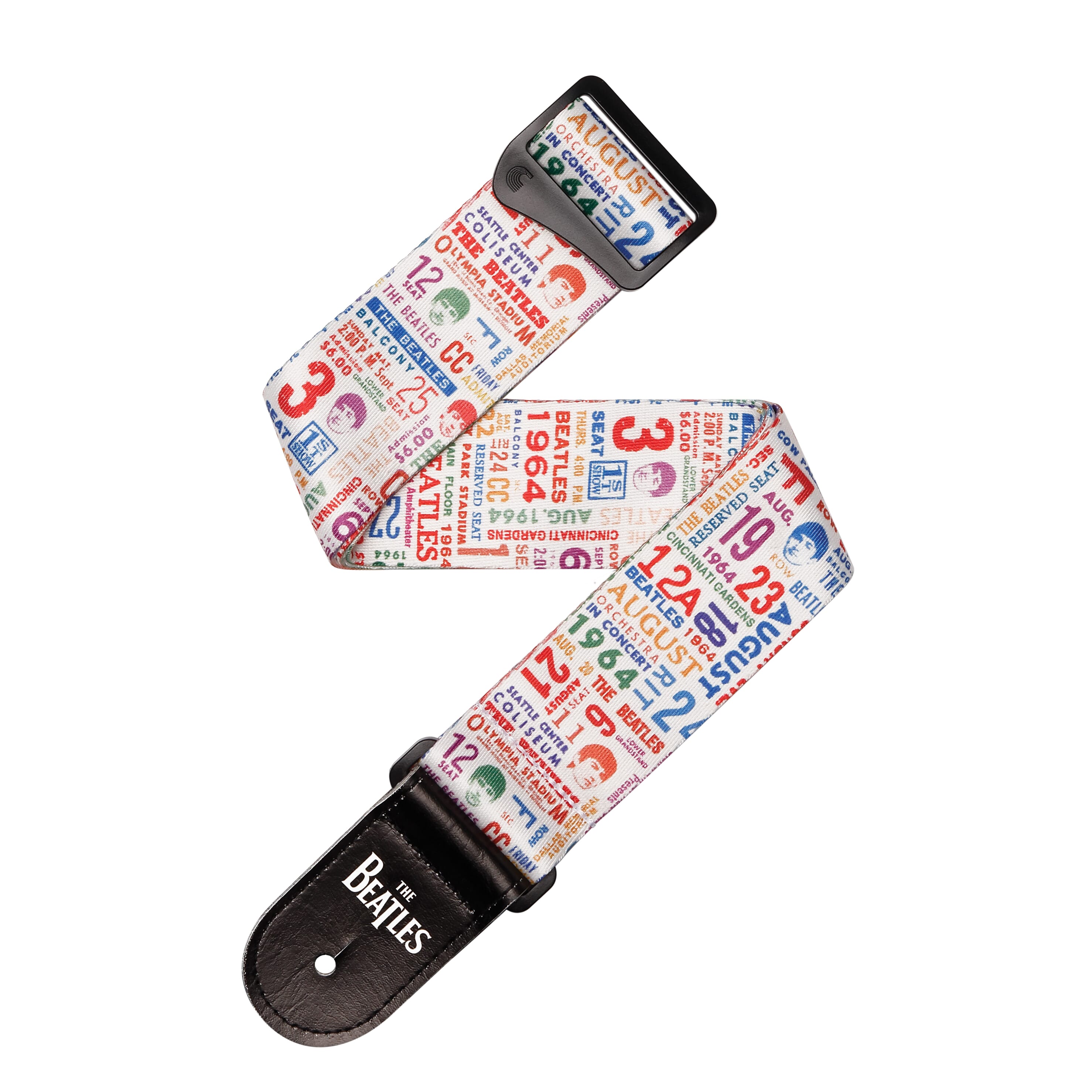 D'Addario 50BTL14 Beatles 1964 US Tour Ticket Stubs Guitar Strap, Multi Color