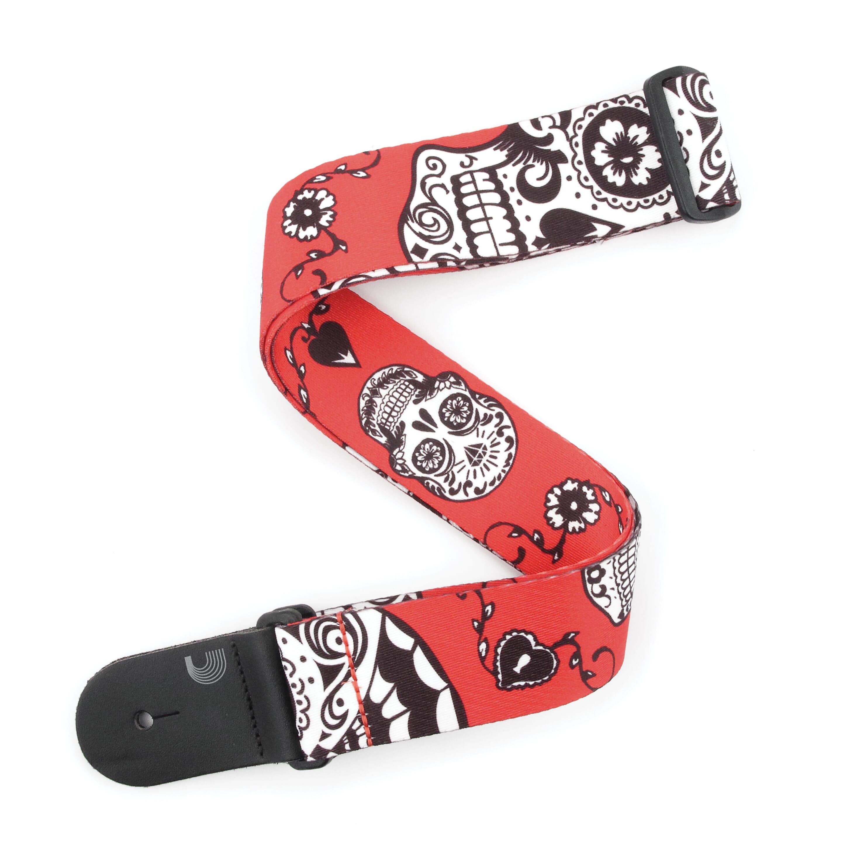 D'Addario P20W1414 Polyester Guitar Straps, Sugar Skulls, Red