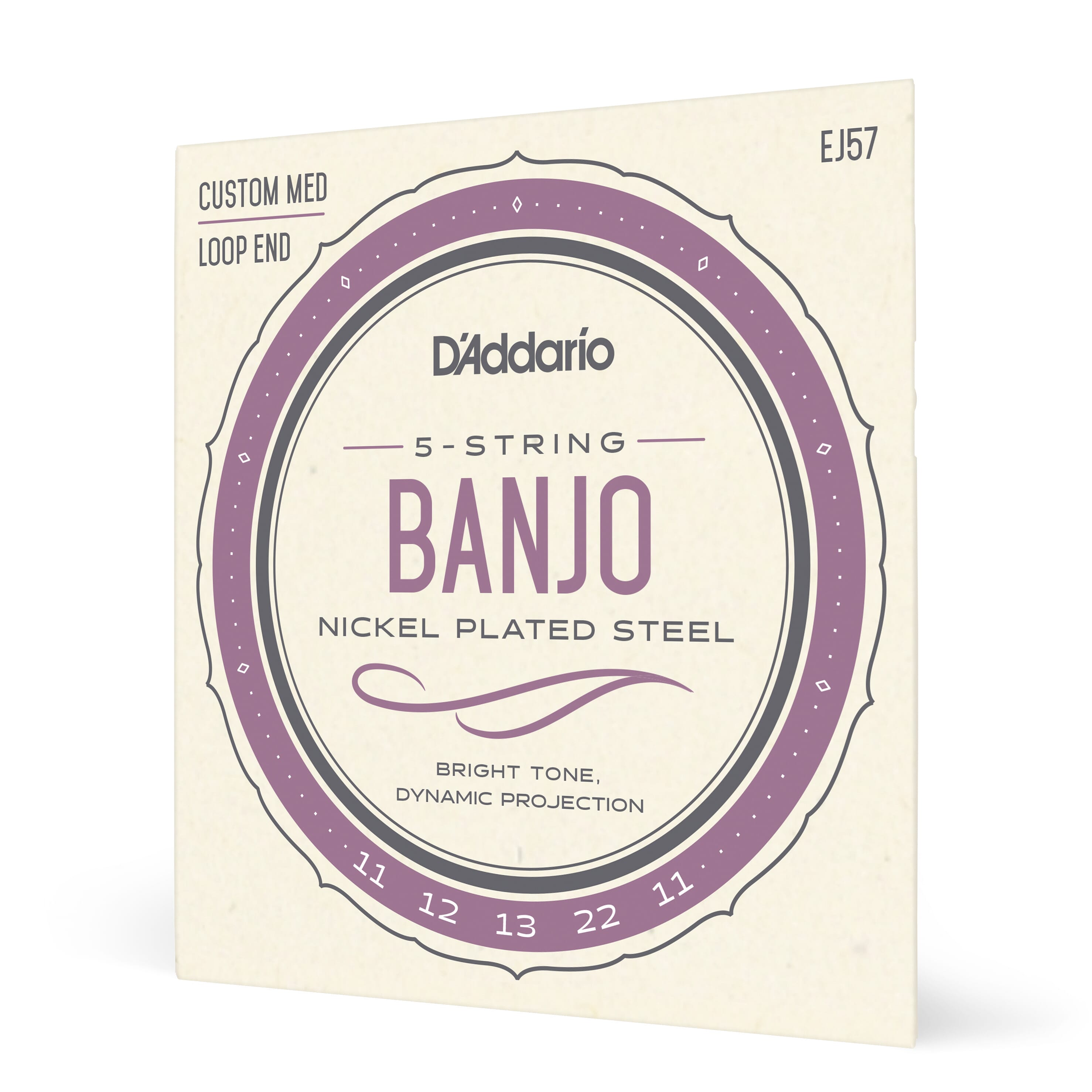 D'Addario EJ57 5-String Banjo Strings, Nickel, Custom Medium, 11-22