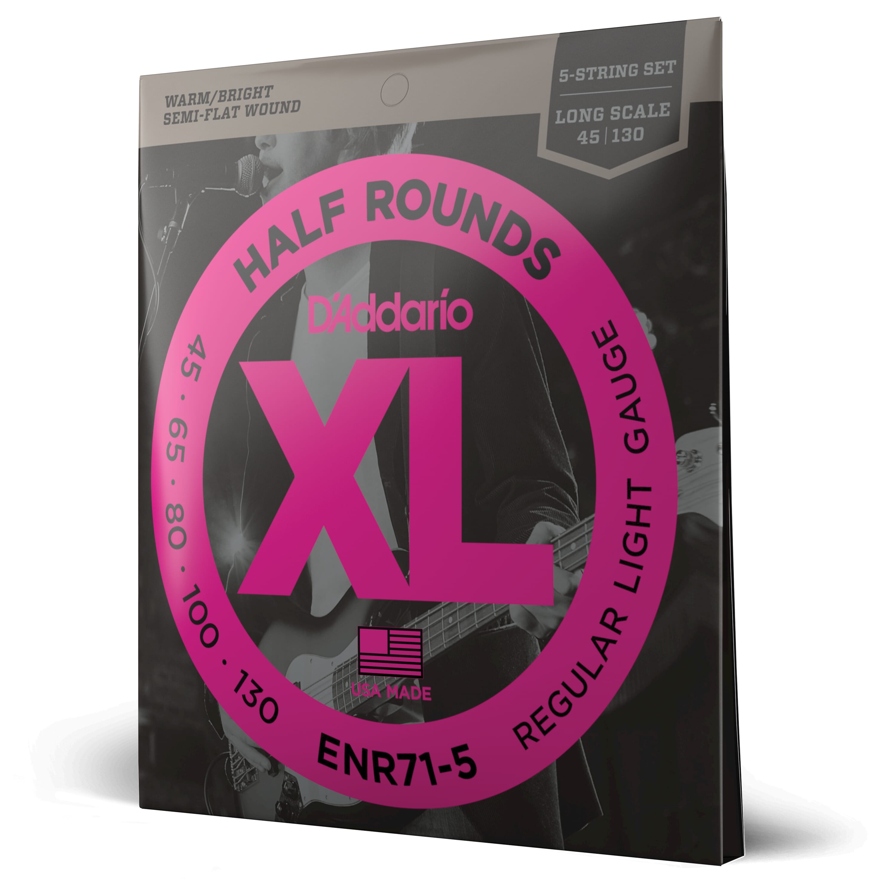 D'Addario ENR71-5 Half Round 5-String Bass Guitar Strings, Regular Light, 45-130, Long Scale