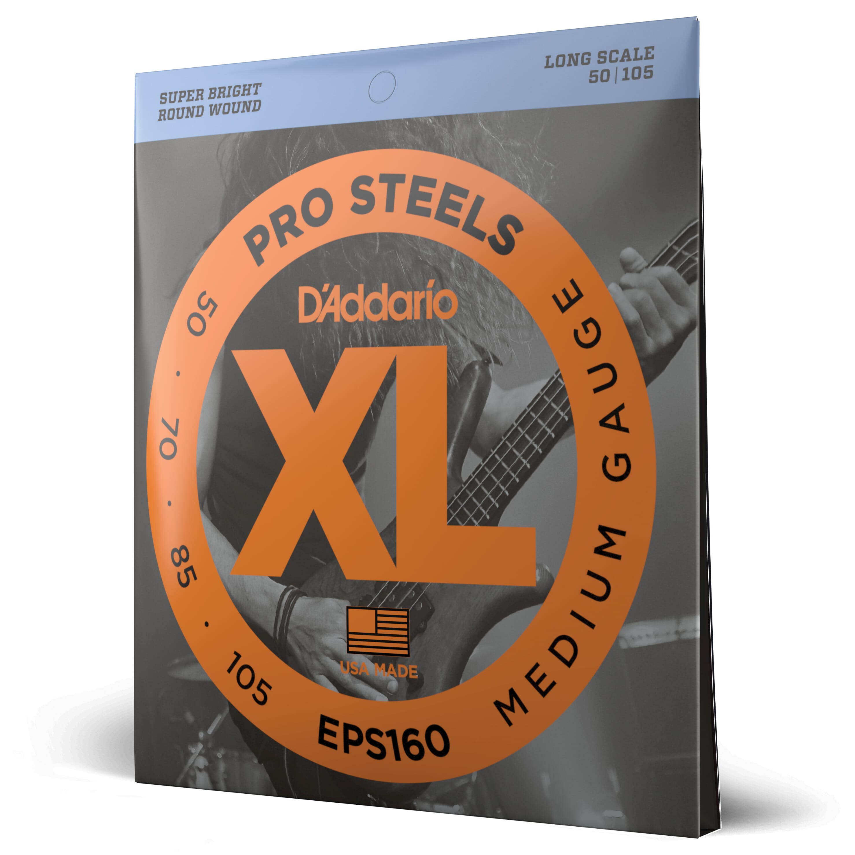 D'Addario EPS160 ProSteels Bass Guitar Strings, Medium, 50-105, Long Scale