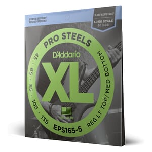D'Addario EPS165-5 5-String ProSteels Bass Guitar Strings, Custom Light, 45-135, Long Scale