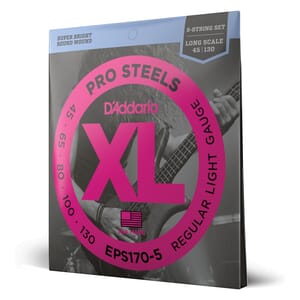 D'Addario EPS170-5 5-String ProSteels Bass Guitar Strings, Light, 45-130, Long Scale