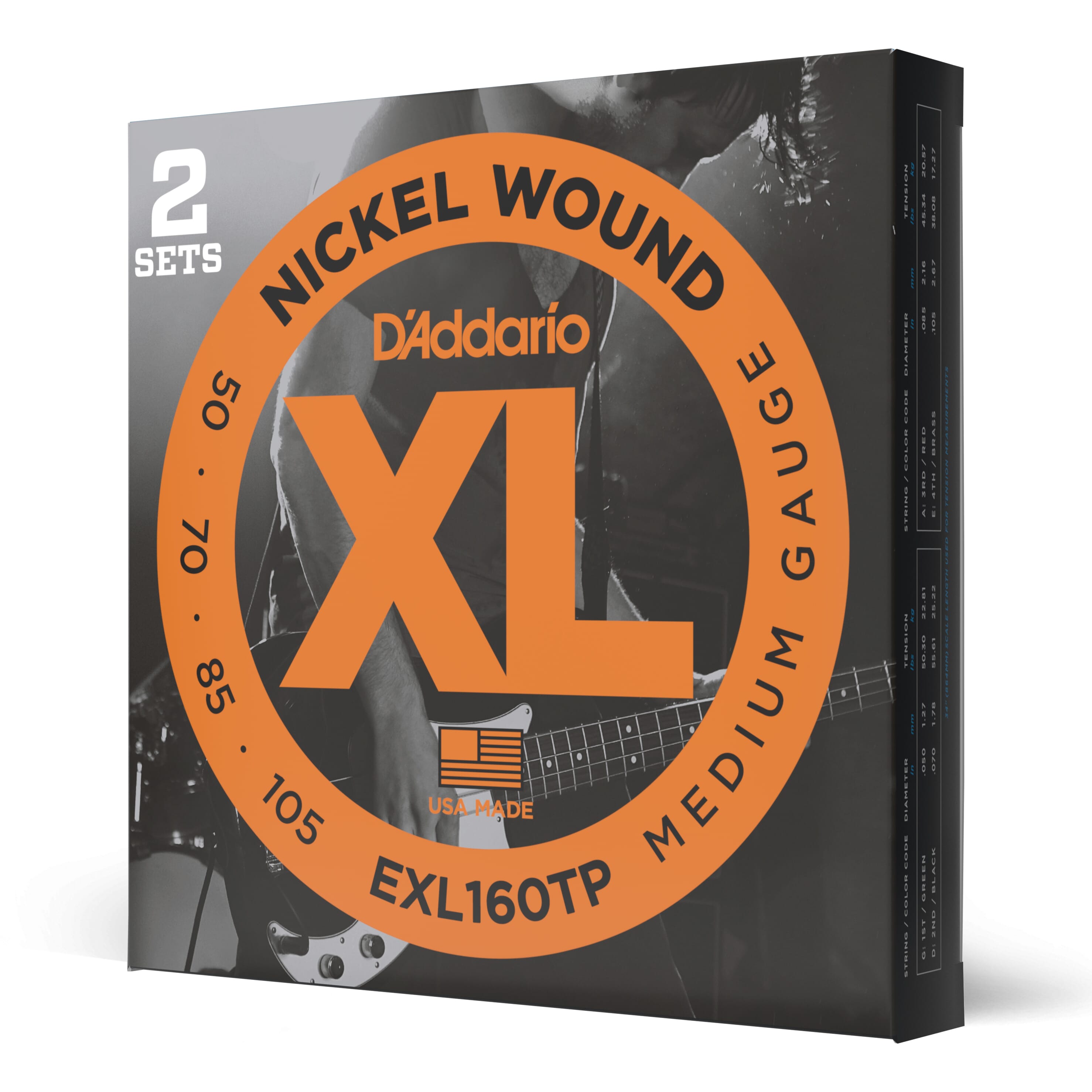 D'Addario EXL160TP Nickel Wound Bass Guitar Strings, Medium, 50-105, 2 Sets, Long Scale