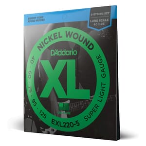 D'Addario EXL220-5 5-String Nickel Wound Bass Guitar Strings, Super Light, 40-125, Long Scale