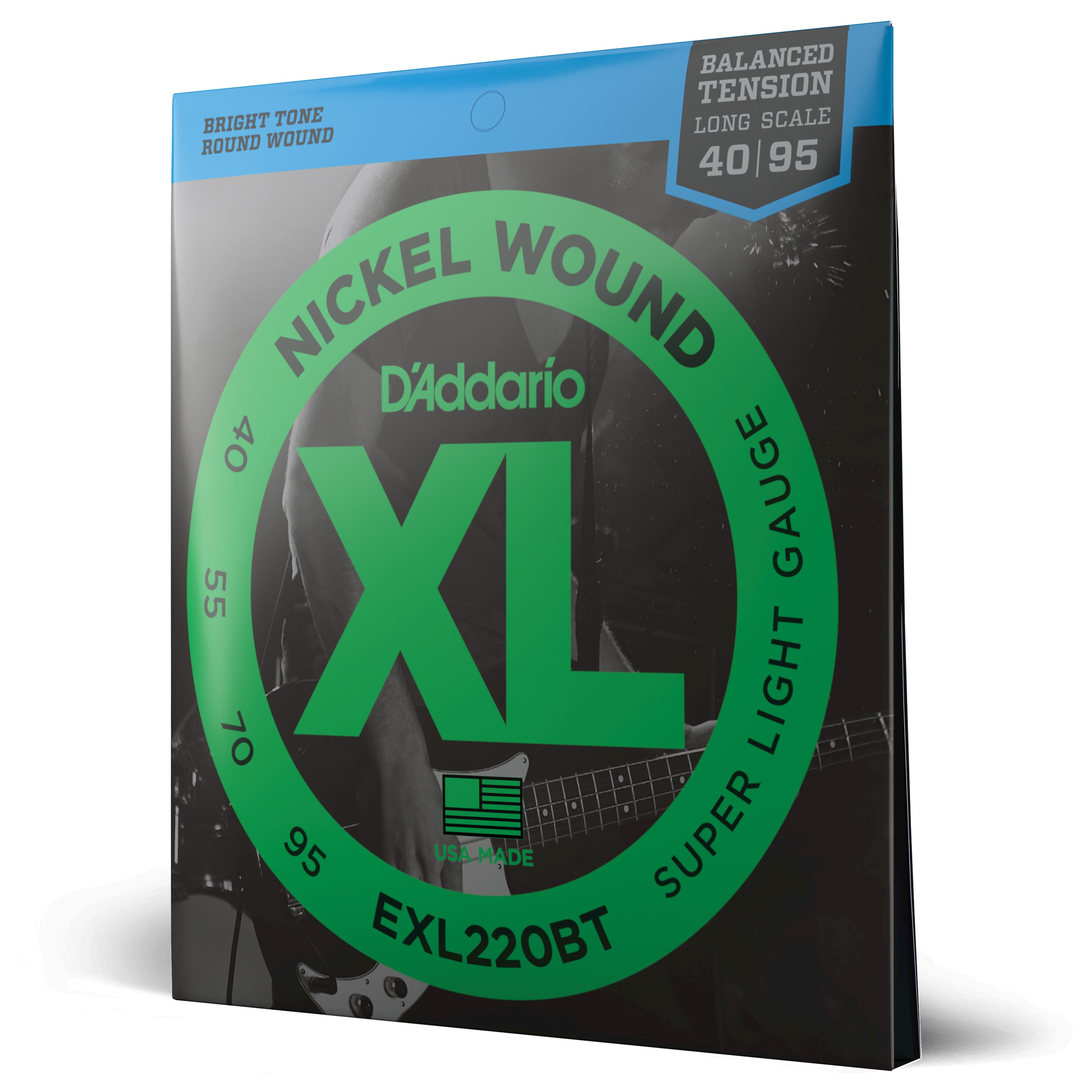 D'Addario EXL220BT Nickel Wound Bass Guitar Strings, Balanced Tension Super Light, 40-95, Long Scale