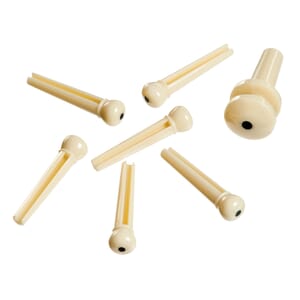 D'Addario PWPS12 Injected Molded Bridge Pins with End Pin, Set of 7, Ivory with Ebony Dot