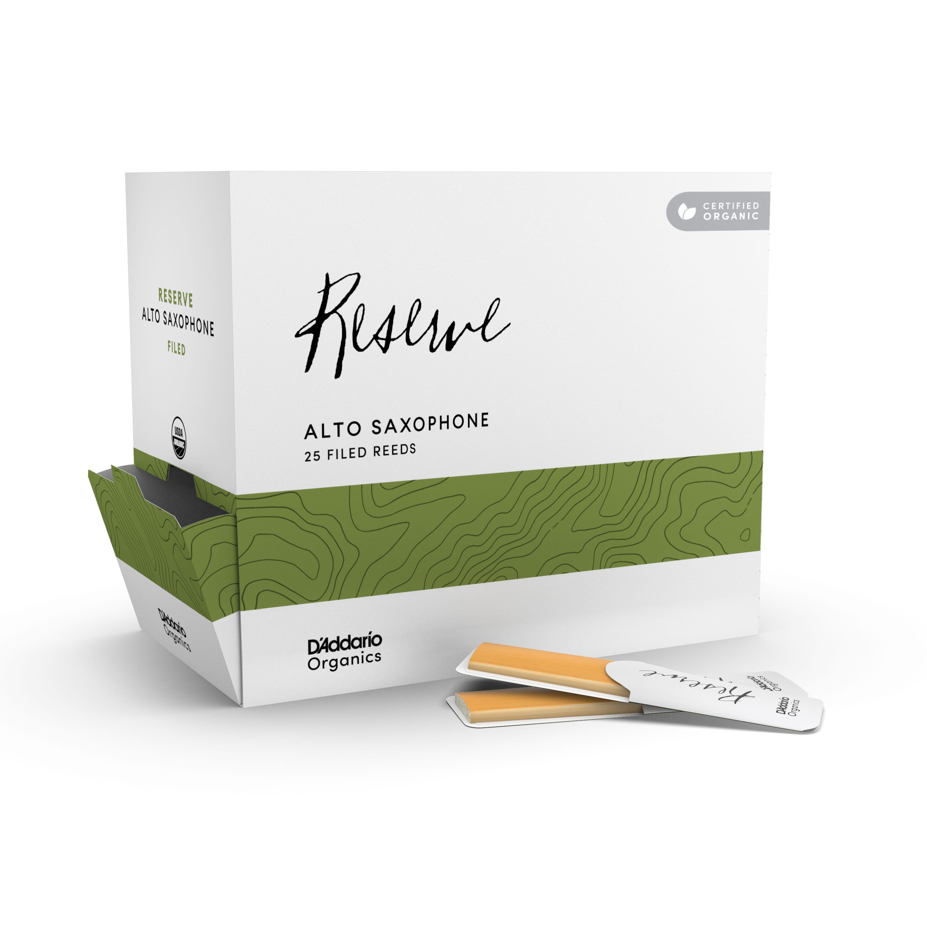 D'Addario ODJR01305-B25 Organic Reserve Alto Saxophone Reeds, Strength 3.0+, Individually-Sealed, 25-Pack