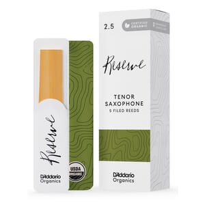 D'Addario ODKR0525 Organic Reserve Tenor Saxophone Reeds, Strength 2.5, 5-pack