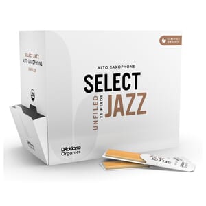 D'Addario ORRS01ASX2H-B25 Organic Select Jazz Unfiled Alto Saxophone Reeds, Strength 2 Hard, 25-Pack
