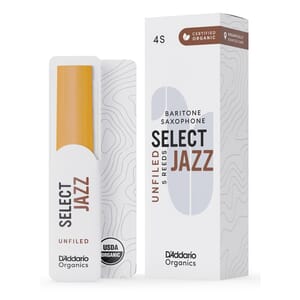 D'Addario ORRS05BSX4S Organic Select Jazz Unfiled Baritone Saxophone Reeds, Strength 4 Soft, 5-pack