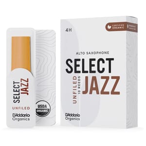 D'Addario ORRS10ASX4H Organic Select Jazz Unfiled Alto Saxophone Reeds, Strength 4 Hard, 10-pack