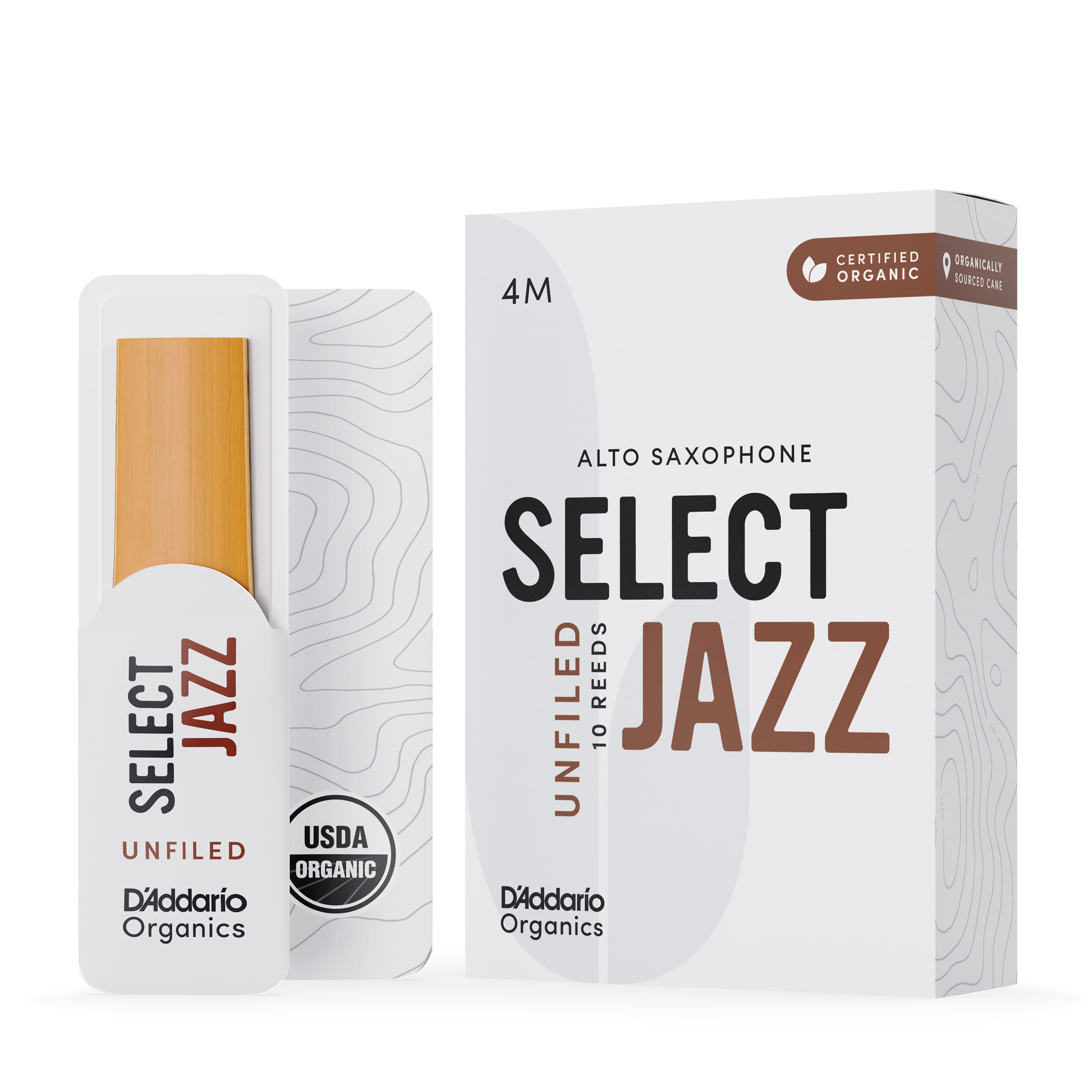 D'Addario ORRS10ASX4M Organic Select Jazz Unfiled Alto Saxophone Reeds, Strength 4 Medium, 10-pack
