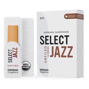 D'Addario ORRS10SSX4M Organic Select Jazz Unfiled Soprano Saxophone Reeds, Strength 4 Medium, 10-pack