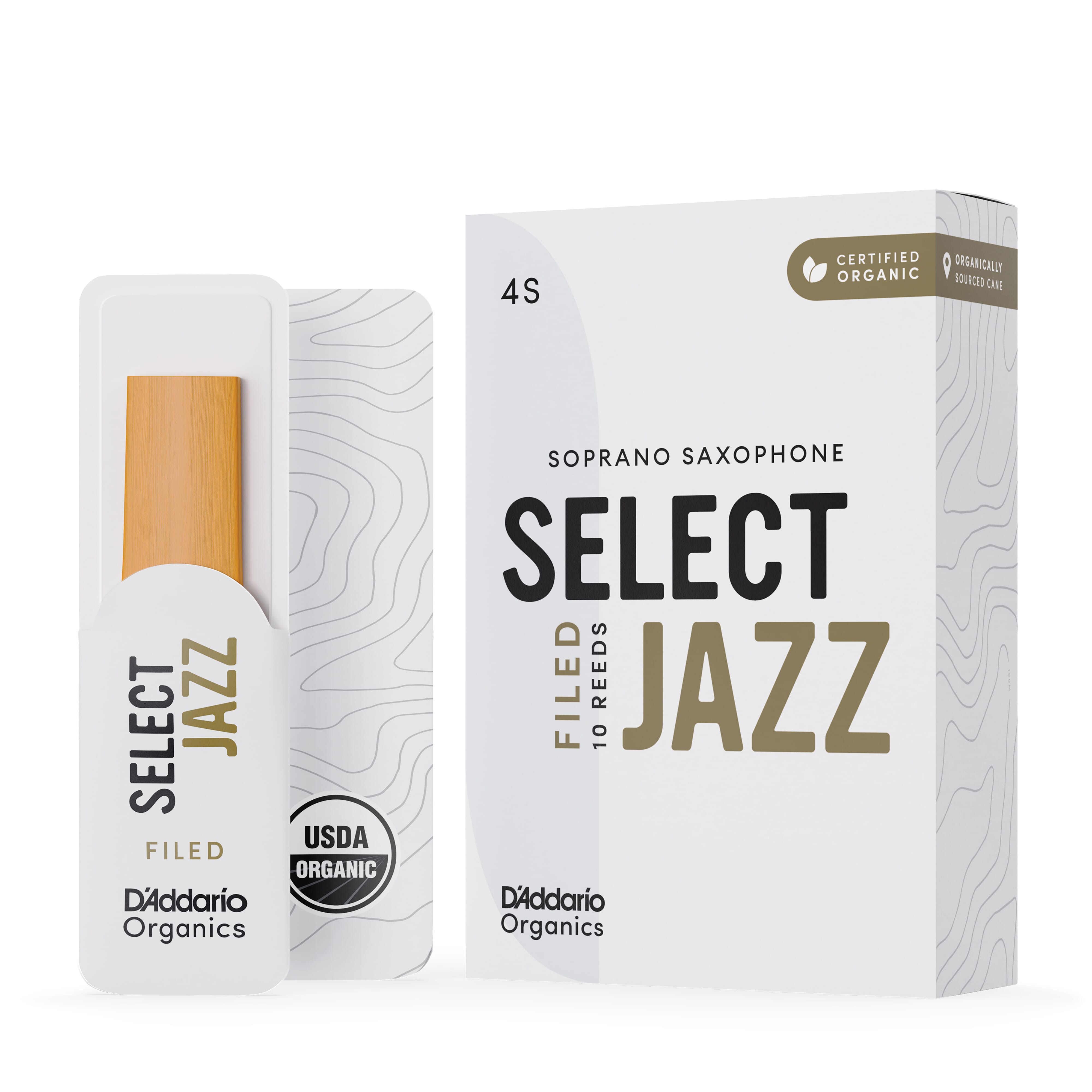 D'Addario ORSF10SSX4S Organic Select Jazz Filed Soprano Saxophone Reeds, Strength 4 Soft, 10-pack