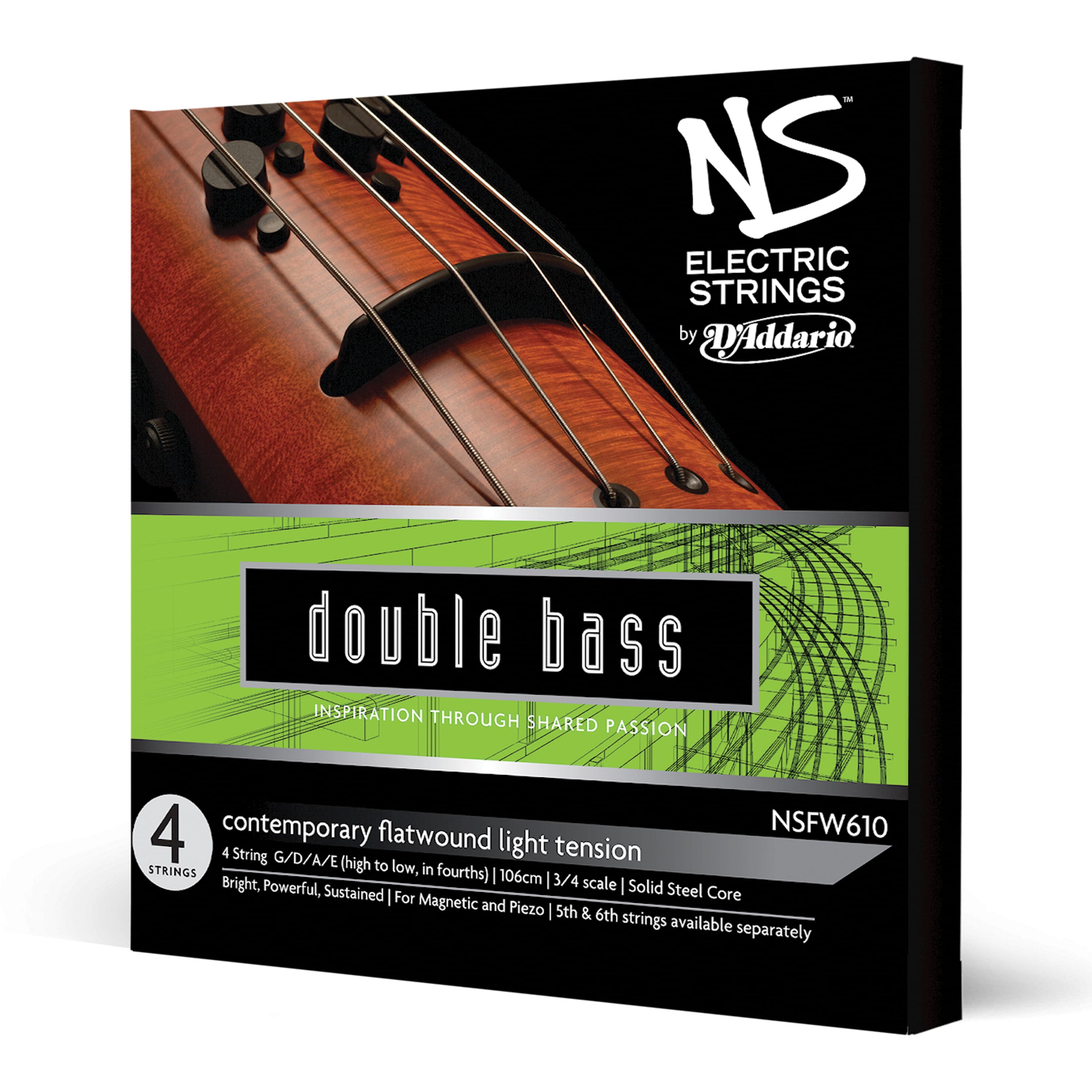D'Addario NSFW610 NS Electric Contemporary Bass String Set, 3/4 Scale, Light Tension