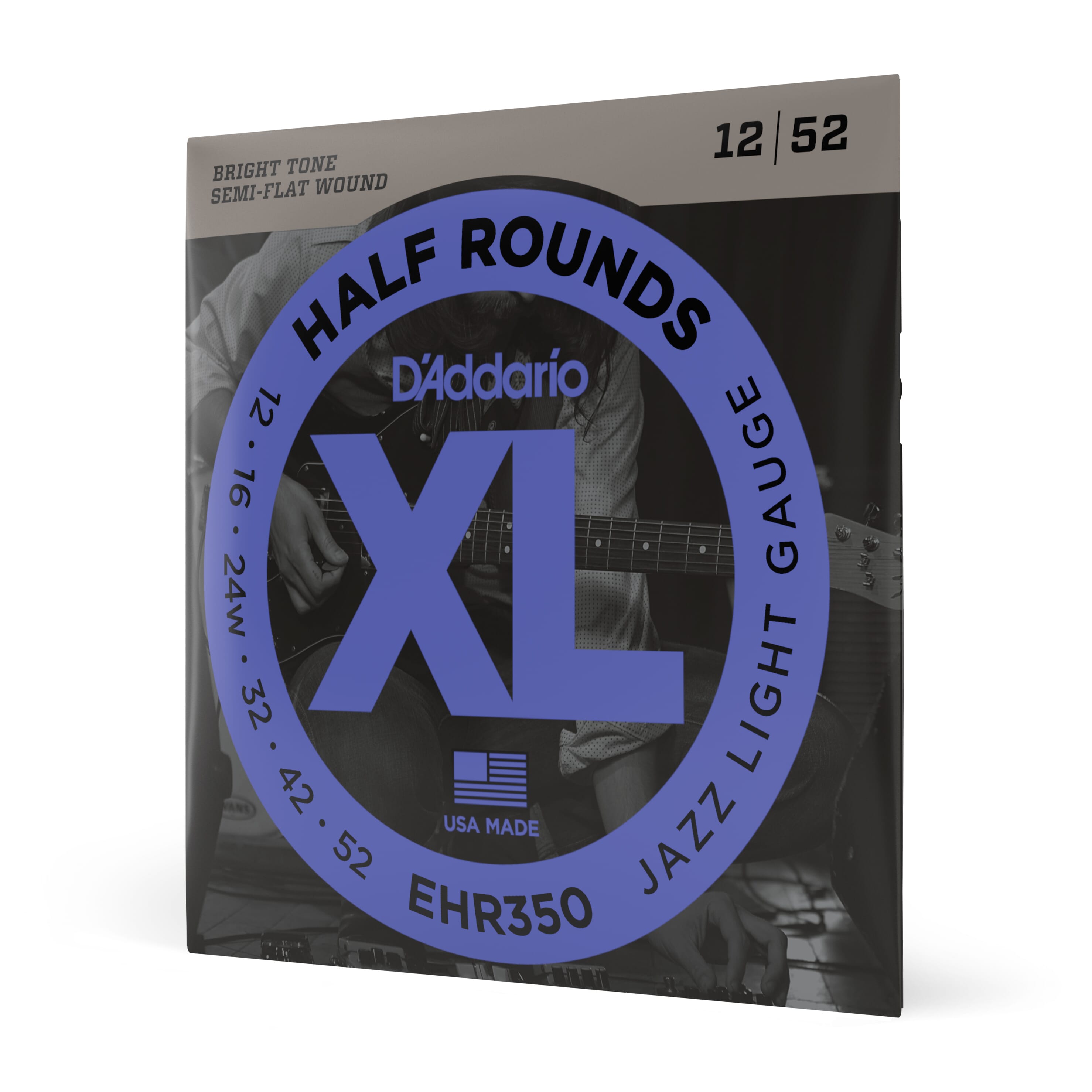 D'Addario EHR350 Half Round Electric Guitar Strings, Jazz Light, 12-52