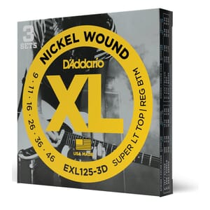 D'Addario EXL125-3D Nickel Wound Electric Guitar Strings, Super Light Top/Regular Bottom, 09-46, 3 Sets