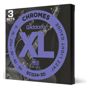 D'Addario ECG24-3D Chromes Flat Wound Electric Guitar Strings, Jazz Light, 11-50, 3 Sets