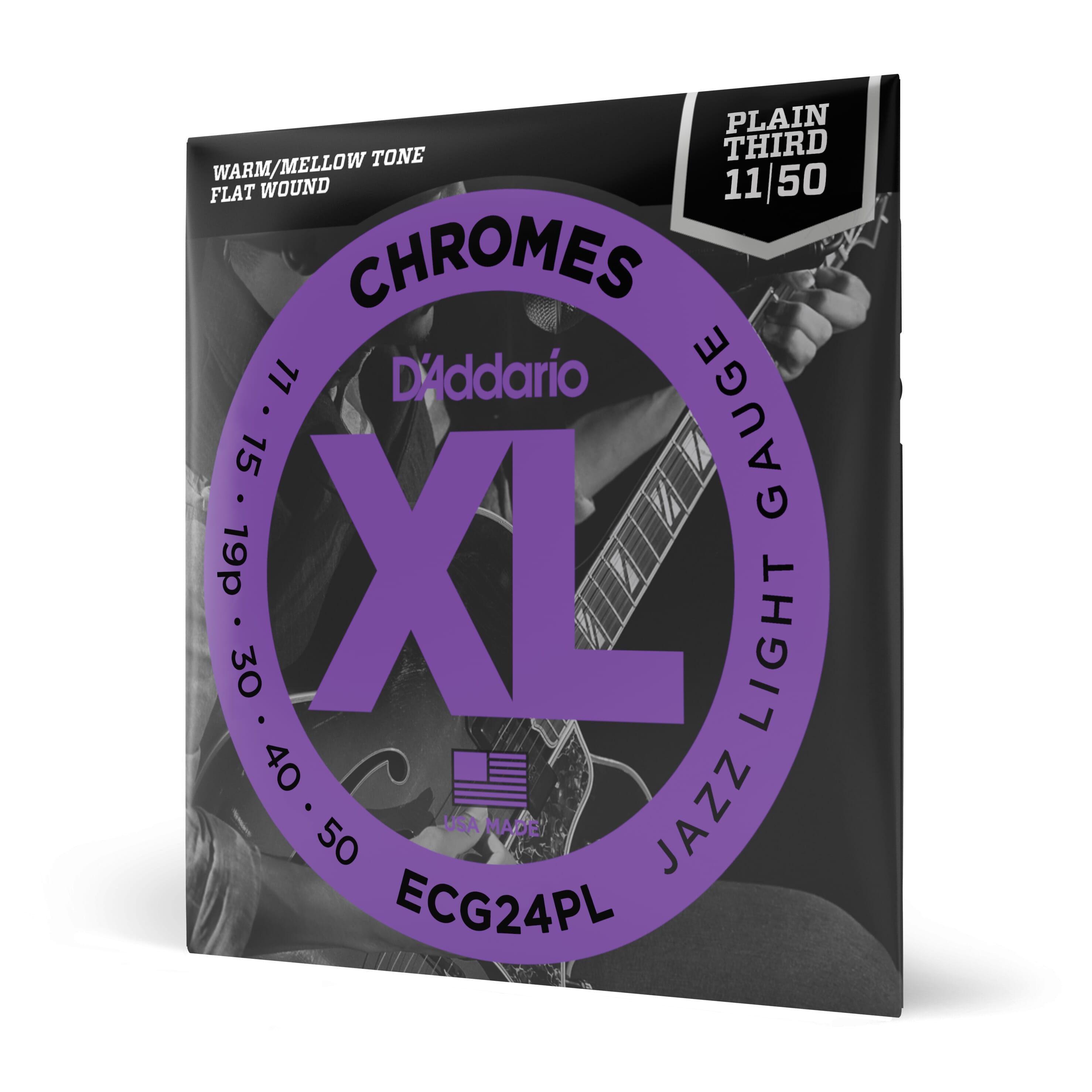 D'Addario ECG24PL 11-50 Jazz Light, Plain Third, XL Chromes Electric Guitar Strings