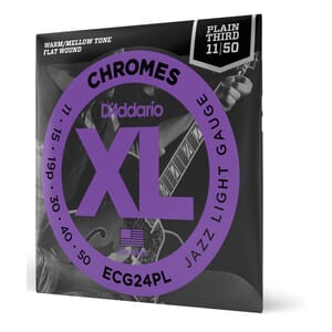 D'Addario ECG24PL 11-50 Jazz Light, Plain Third, XL Chromes Electric Guitar Strings