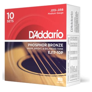 D'Addario EJ17-10P Phosphor Bronze Acoustic Guitar Strings, Medium, 13-56, 10 Sets