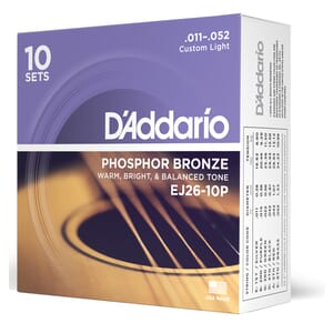 D'Addario EJ26-10P Phosphor Bronze Acoustic Guitar Strings, Custom Light, 11-52, 10 Sets