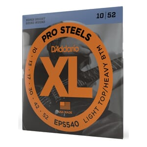 D'Addario EPS540 ProSteels Electric Guitar Strings, Light Top/Heavy Bottom, 10-52