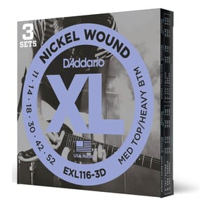D'Addario EXL116-3D Nickel Wound Electric Guitar Strings, Medium Top/Heavy Bottom, 11-52, 3 Sets