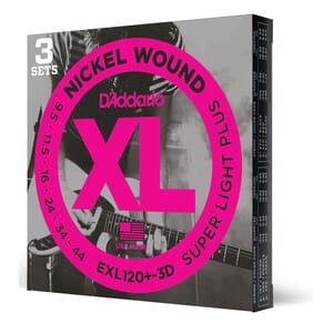D'Addario EXL120+-3D Nickel Wound Electric Guitar Strings, Super Light Plus, 9.5-44, 3 Sets