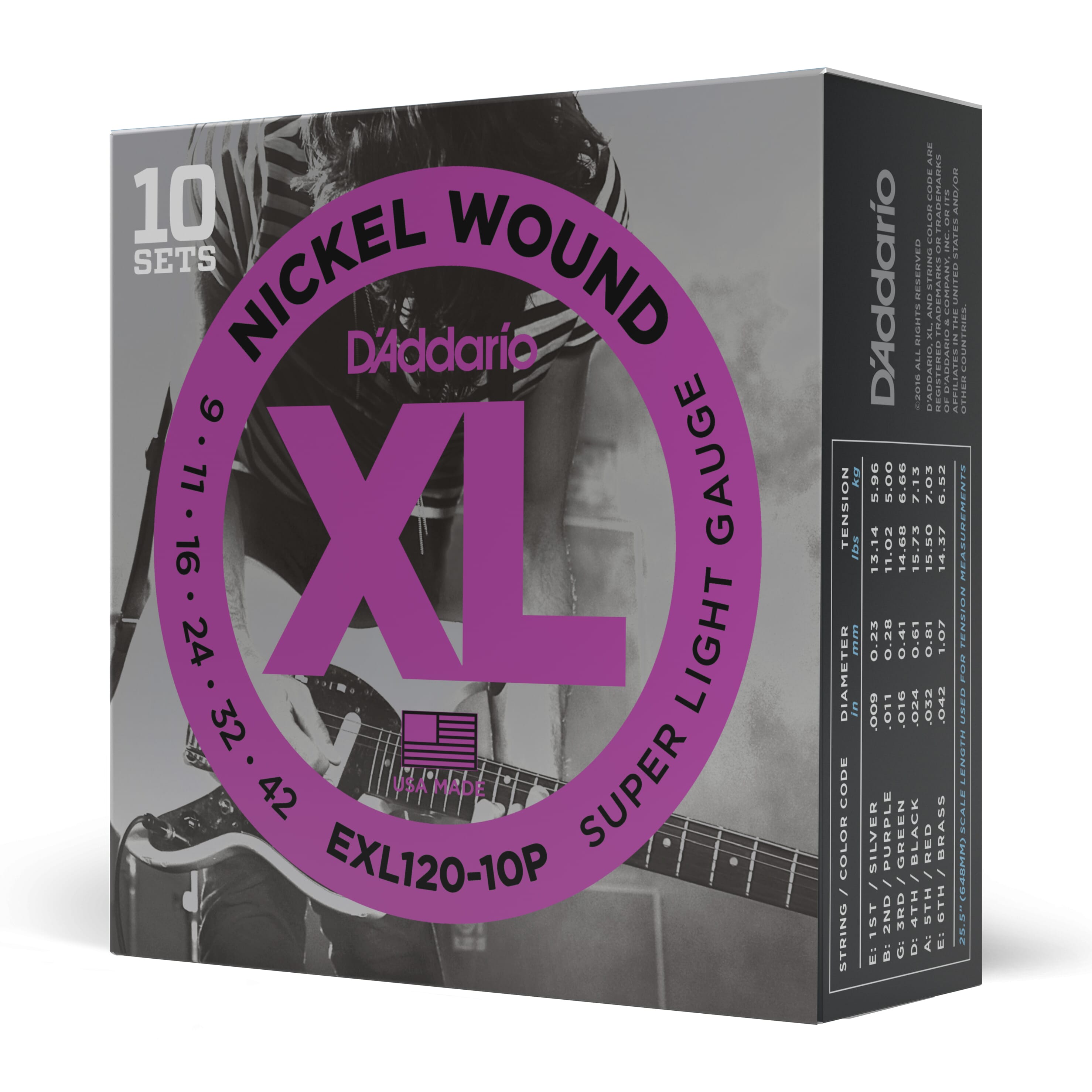 D'Addario EXL120-10P Nickel Wound Electric Guitar Strings, Super Light, 9-42, 10 Sets