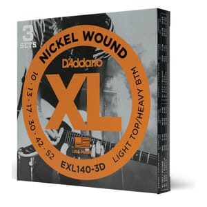 D'Addario EXL140-3D Nickel Wound Electric Guitar Strings, Light Top/Heavy Bottom, 10-52, 3 sets