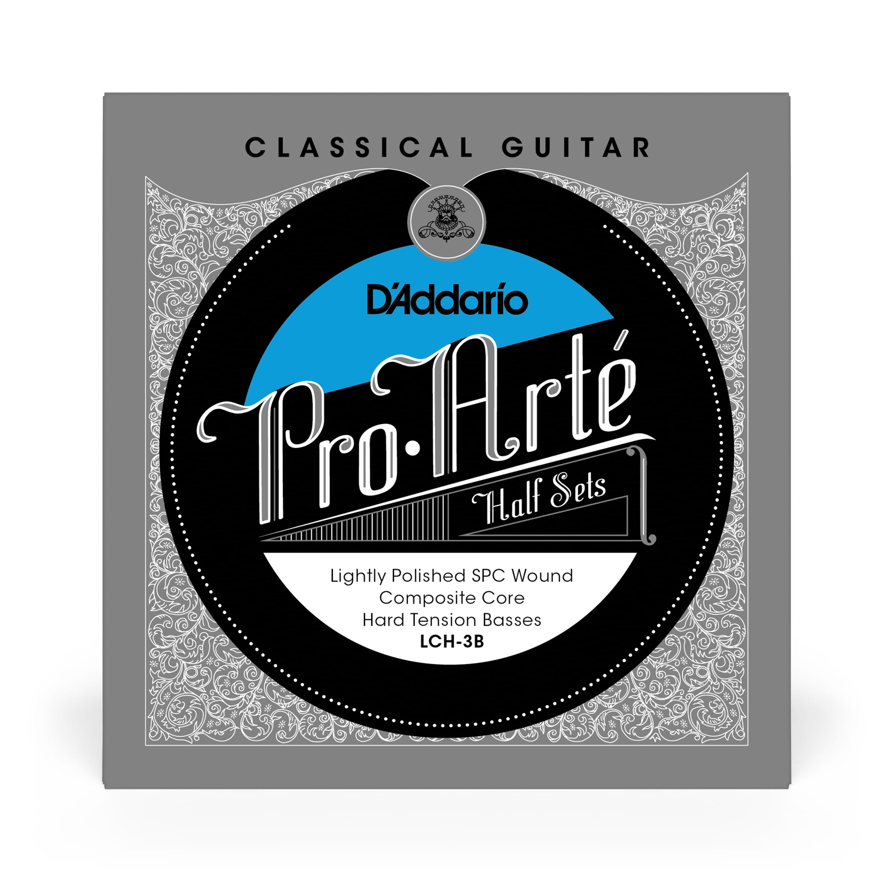 D'Addario LCH-3B Pro-Arte Lightly Polished Silver Plated Copper on Composite Core Classical Guitar Half Set, Hard Tension