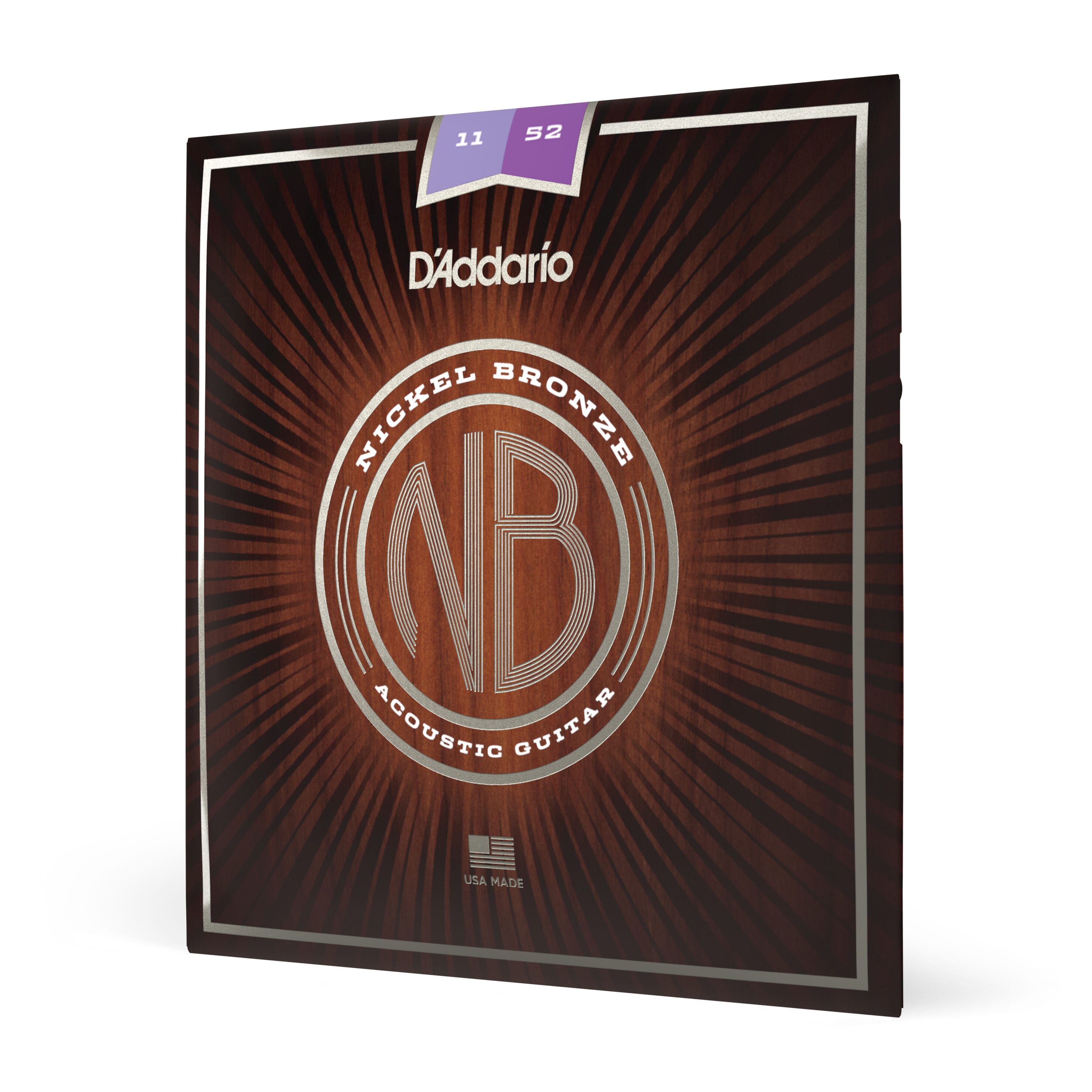 D'Addario NB1152 Nickel Bronze Acoustic Guitar Strings, Custom Light, 11-52