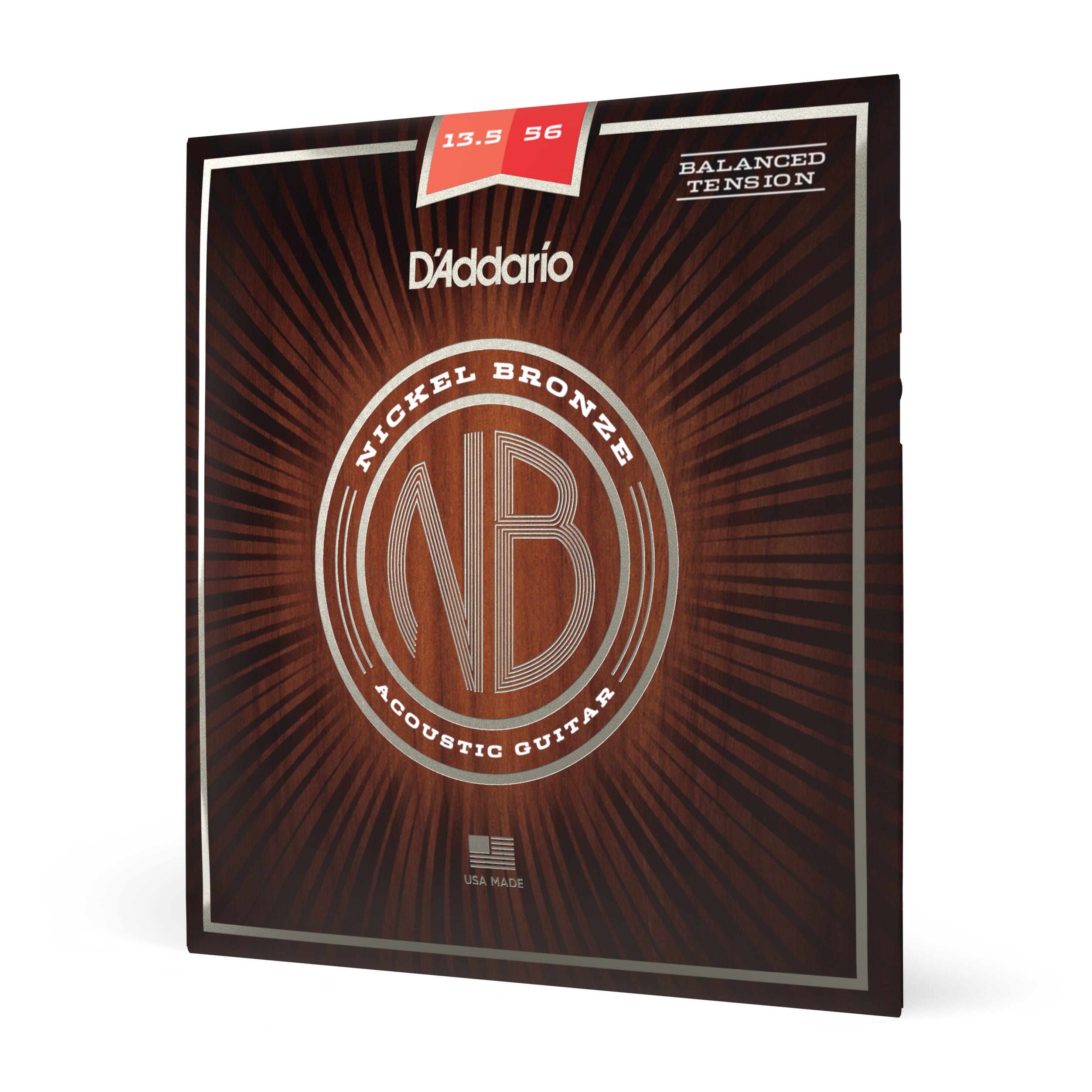 D'Addario NB13556BT Nickel Bronze Acoustic Guitar Strings, Balanced Tension Medium, 13.5-56