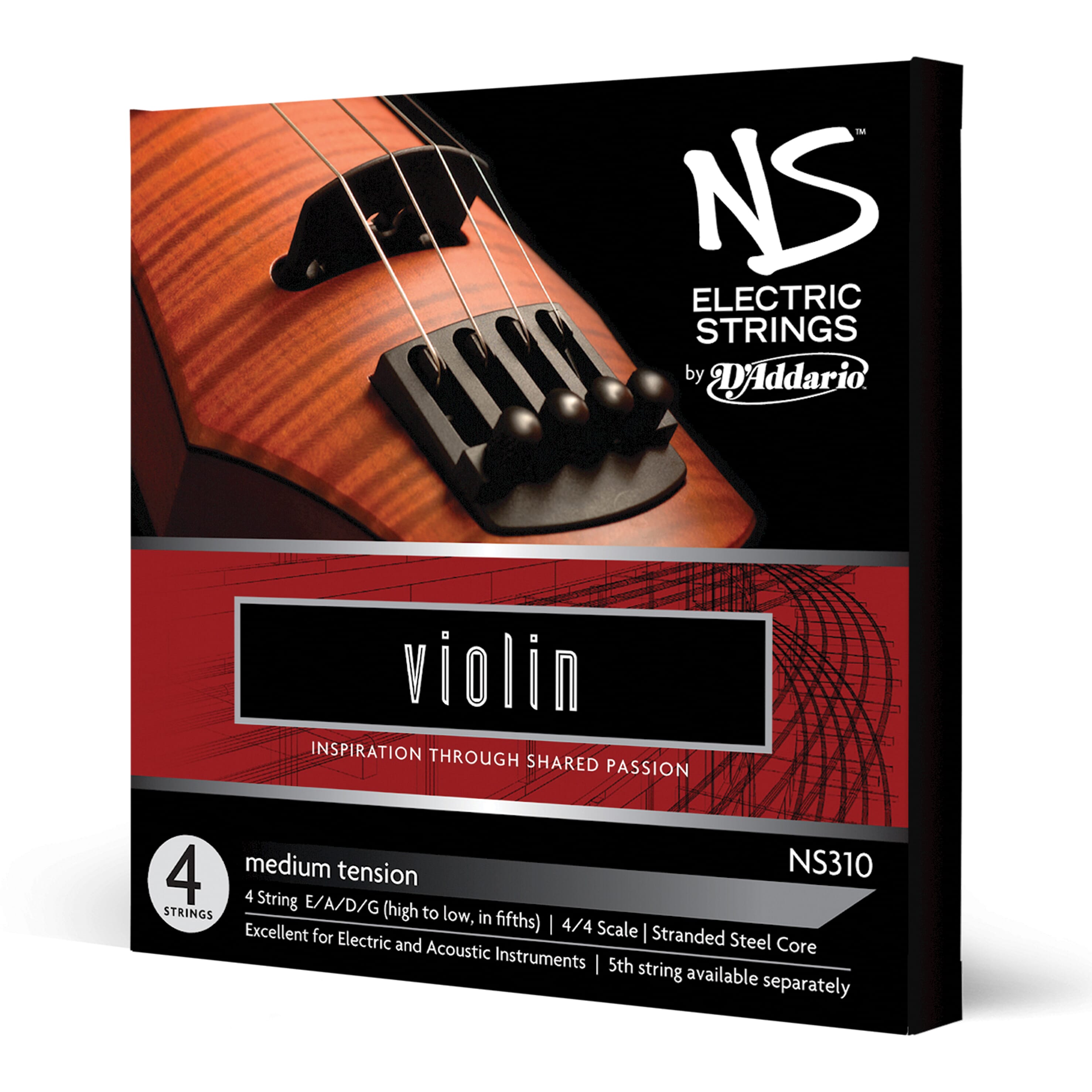 D'Addario NS310 NS Electric Violin String Set, 4/4 Scale, Medium Tension