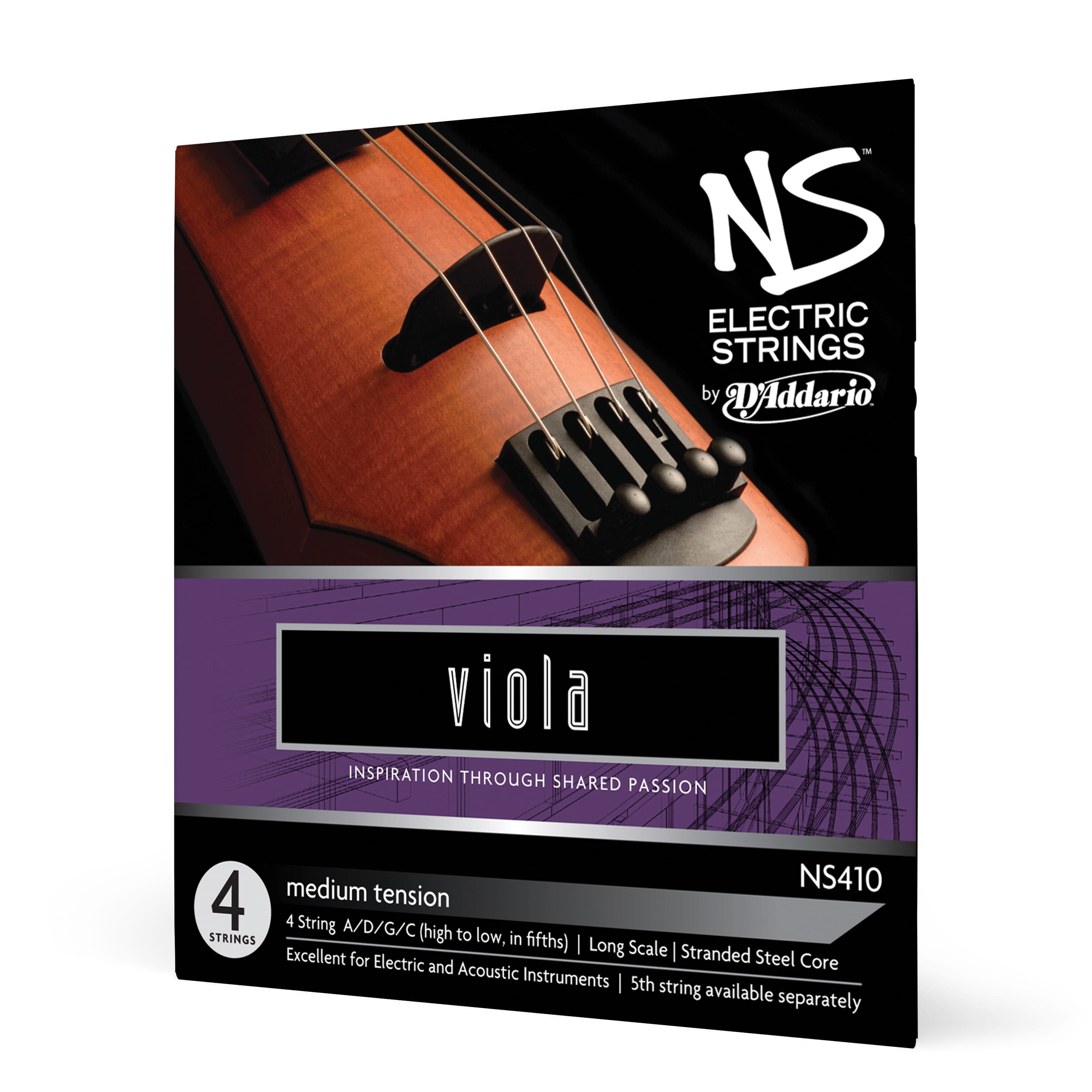 D'Addario NS410 NS Electric Viola String Set, Long Scale, Medium Tension