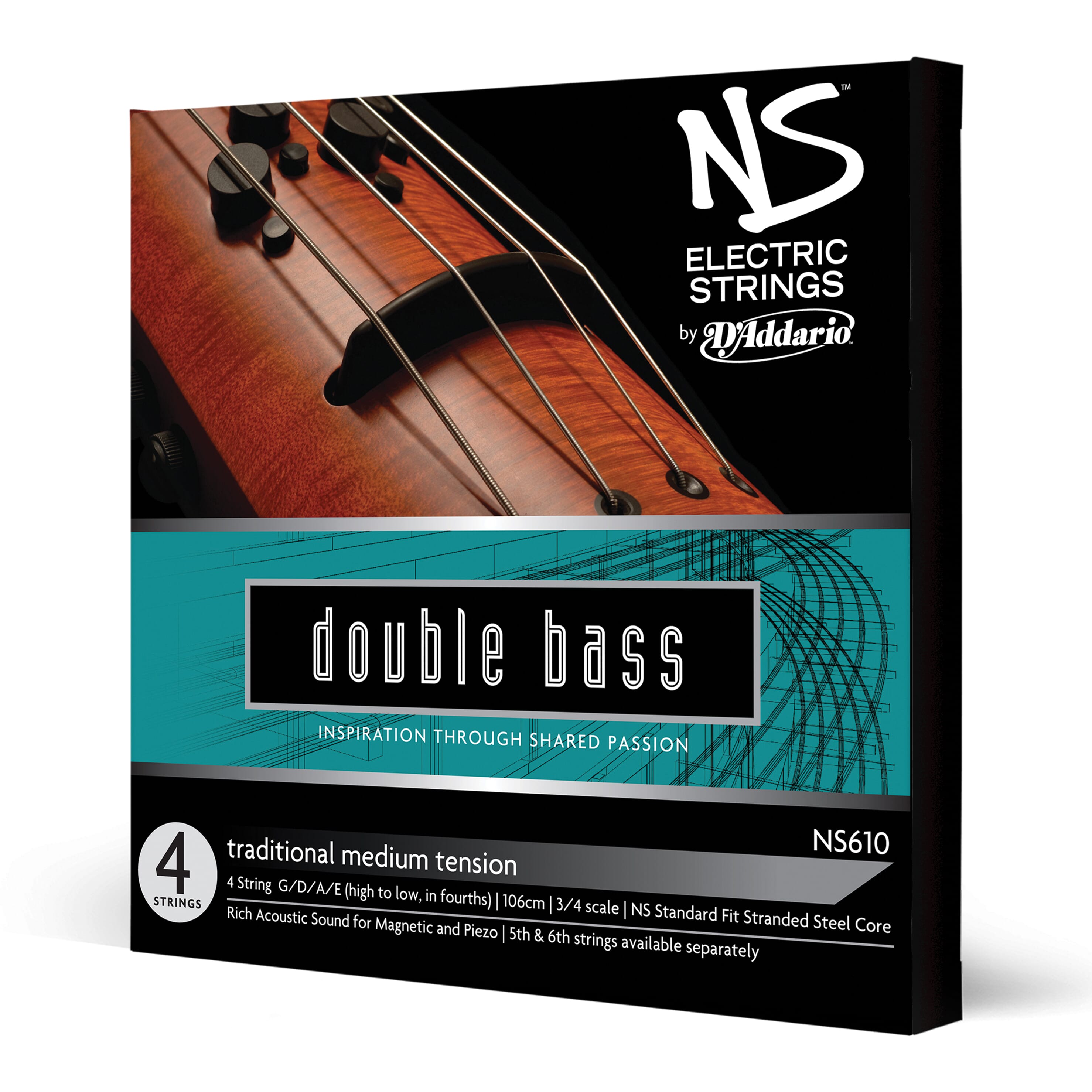 D'Addario NS610 NS Electric Traditional Bass String Set, 3/4 Scale, Medium Tension