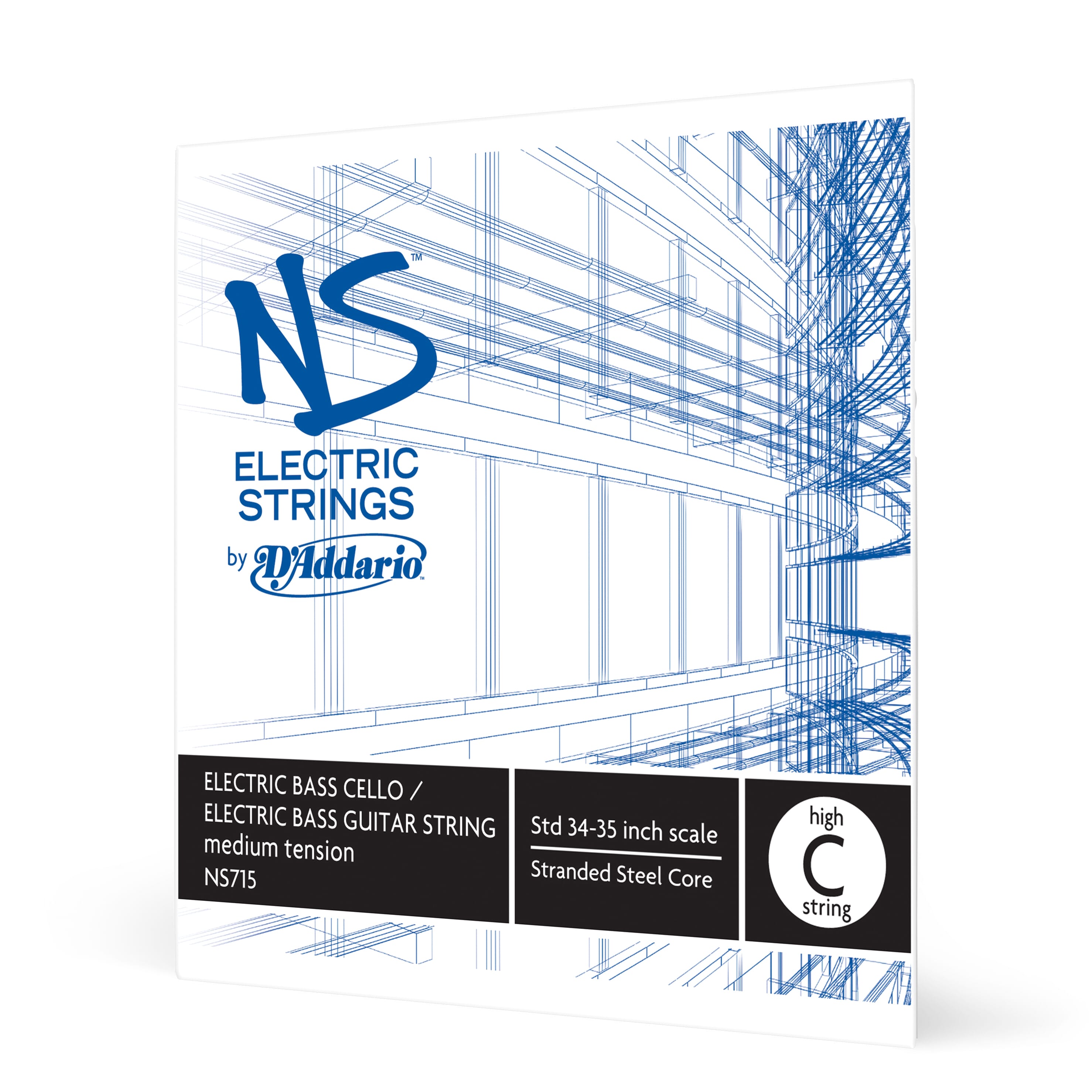 D'Addario NS715 NS Electric Bass/Cello Single High C String, 4/4 Scale, Medium Tension