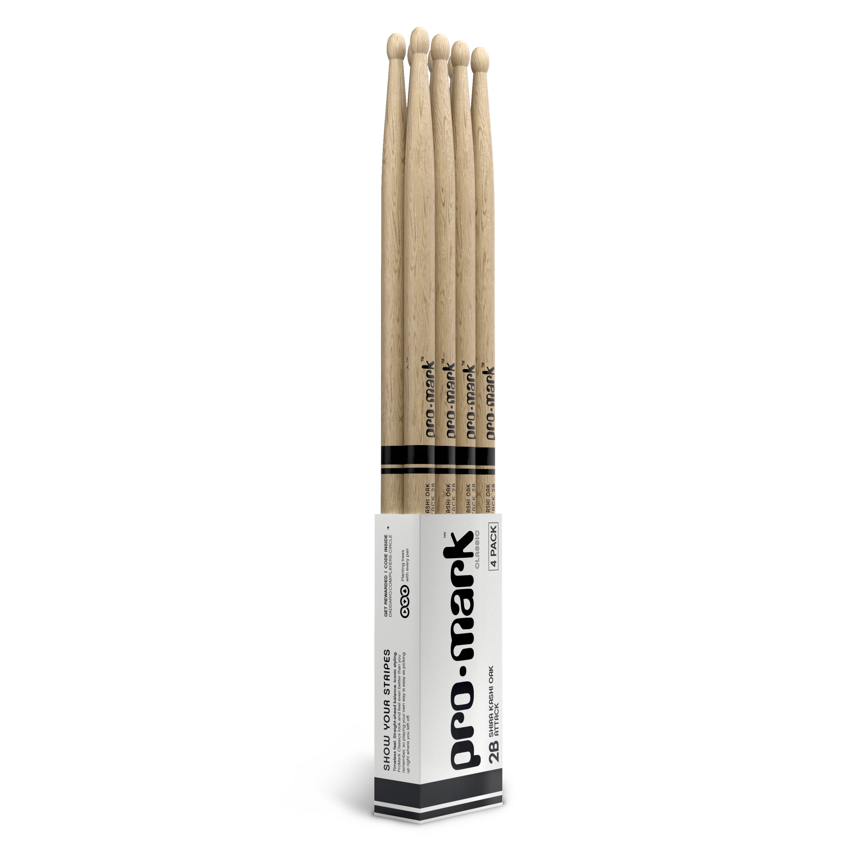 ProMark Classic Attack 2B Shira Kashi Oak Drumstick, Oval Tip, 4-Pack