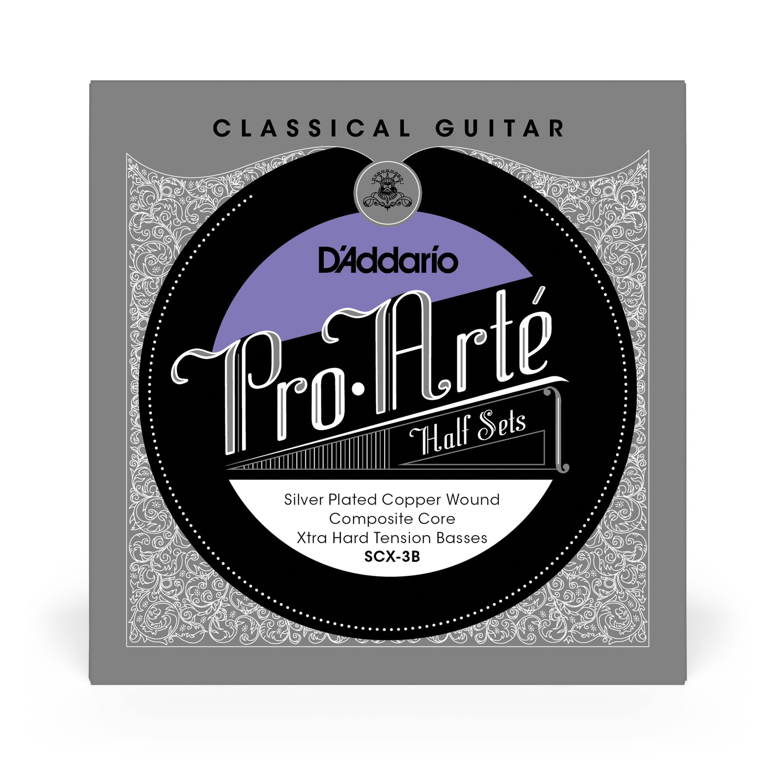 D'Addario SCX-3B Pro-Arte Silver Plated Copper on Composite Core Classical Guitar Half Set, Extra Hard Tension